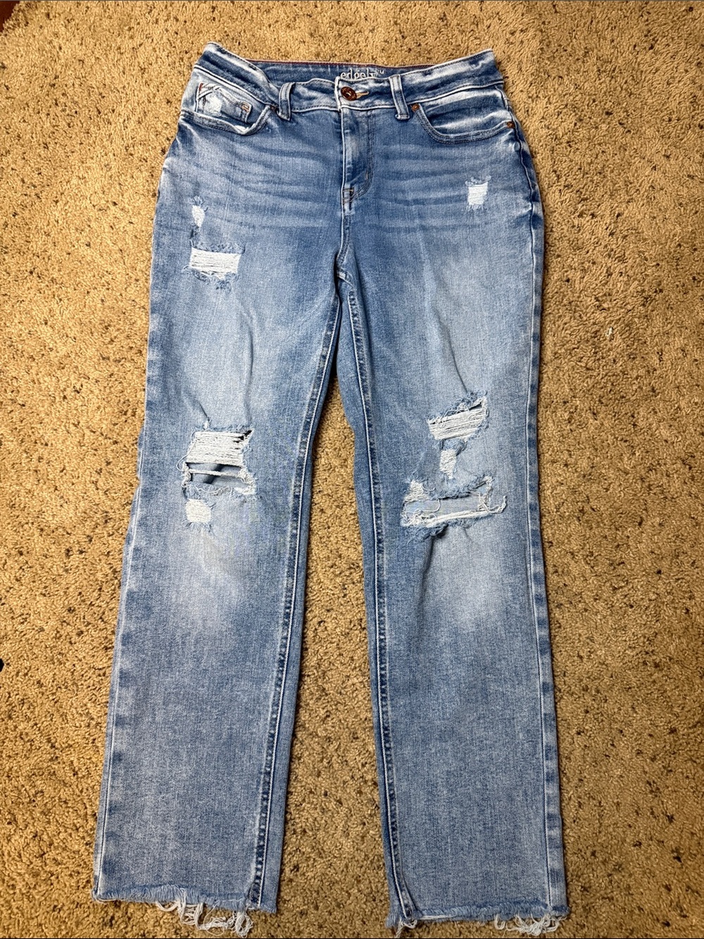 Edgely Maurices Light Blue Distressed Straight-Leg Jeans